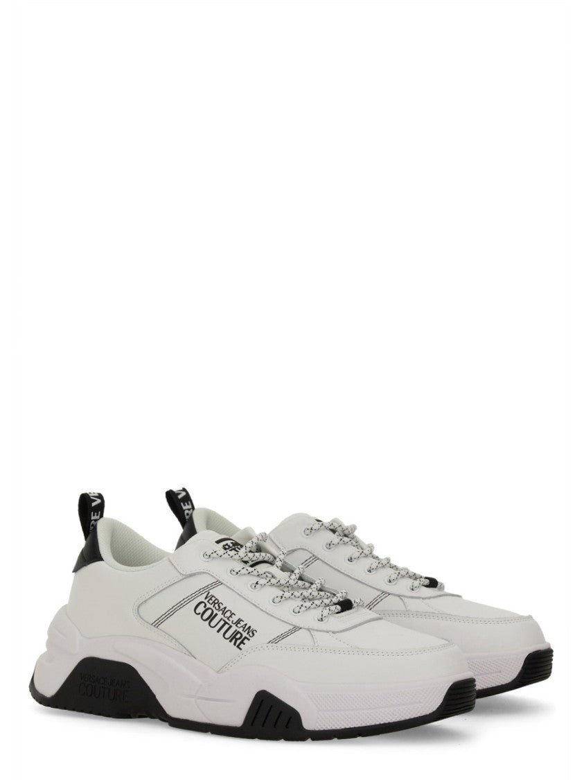 Versace Jeans Couture Leather Sneakers With Textured Finish And Metallic Accents