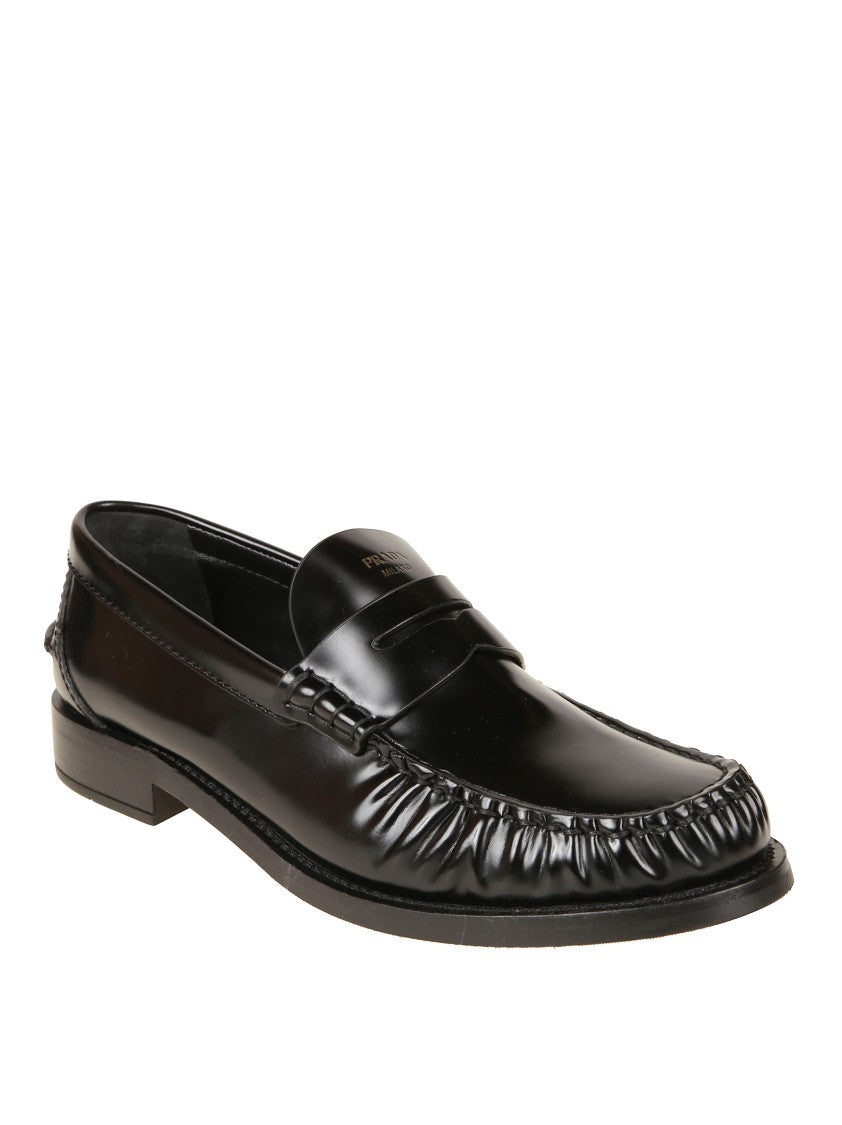 Prada Minimalist Black Flat Shoes With Rounded Toe