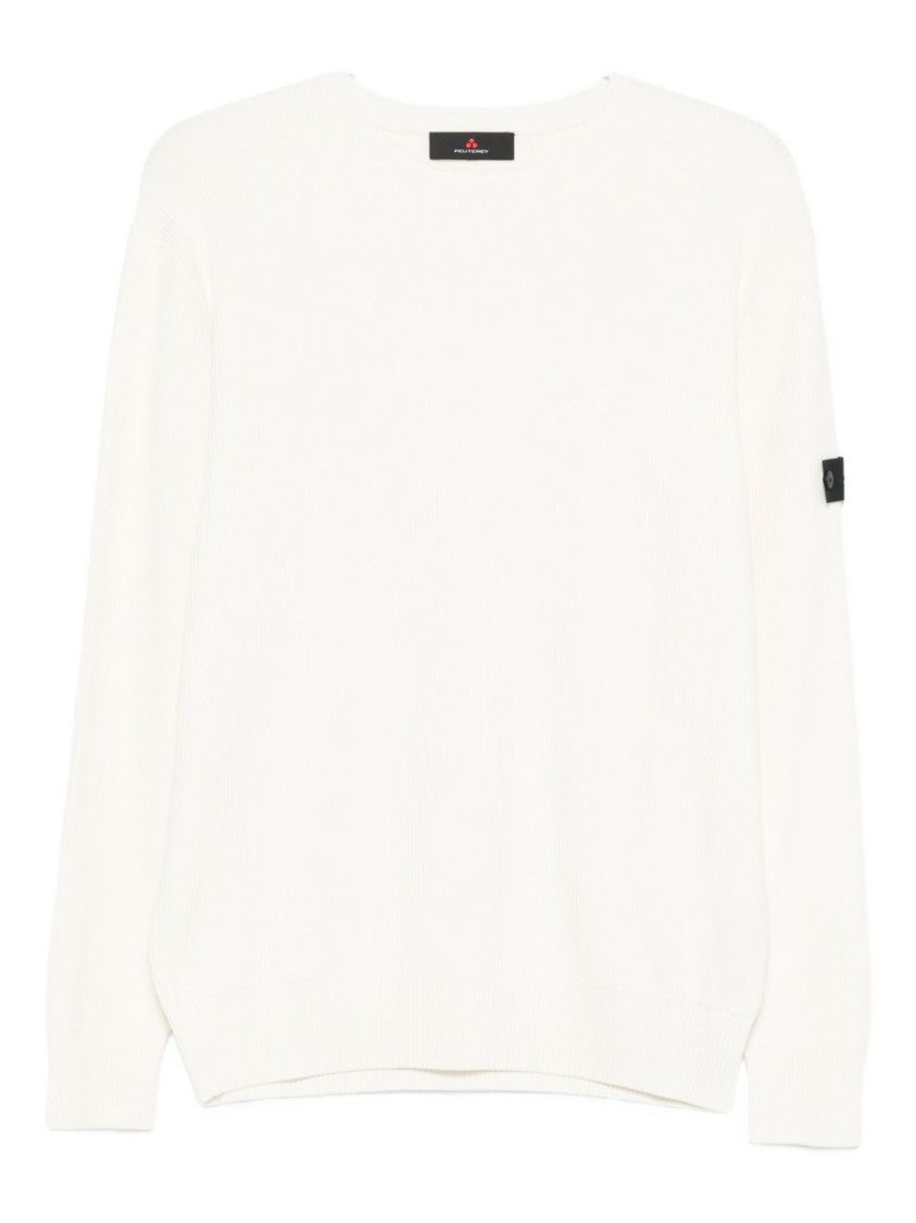 Peuterey Minimalist White Sweater With Ribbed Texture