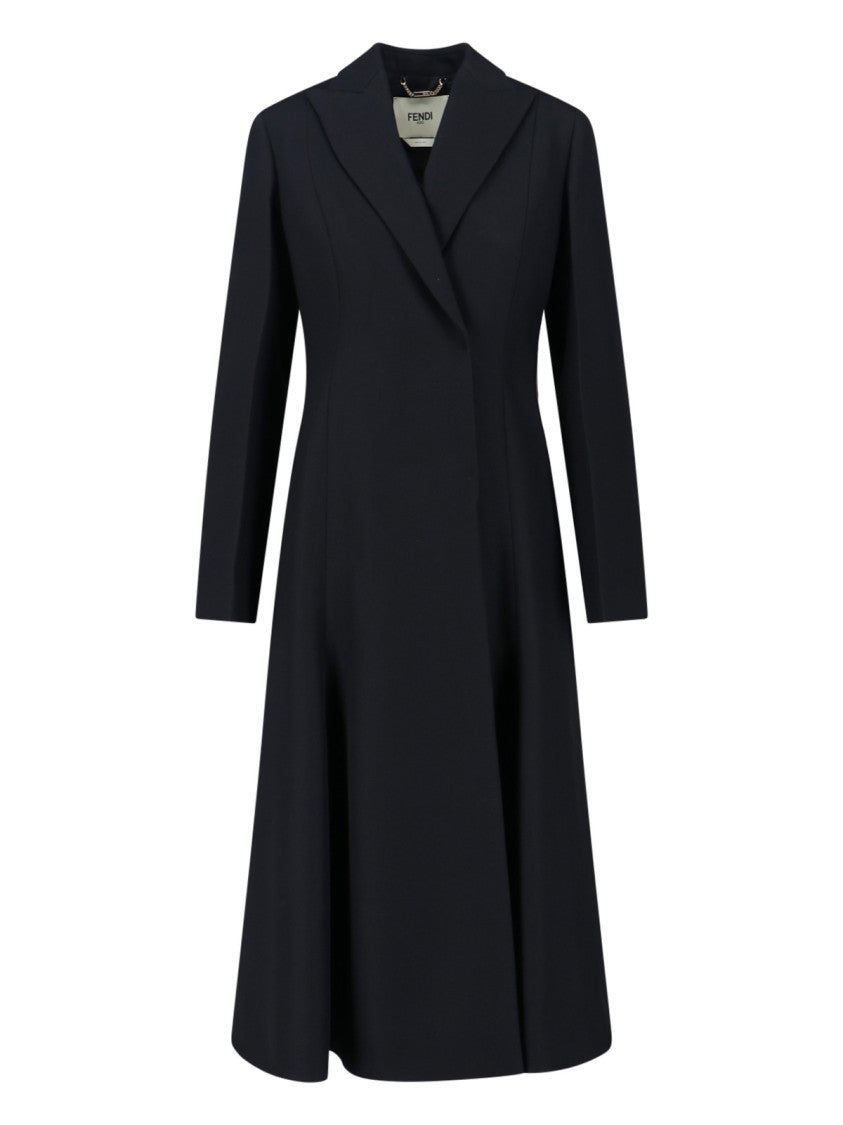 Fendi Jacquard-Lined Wool Coat – Black