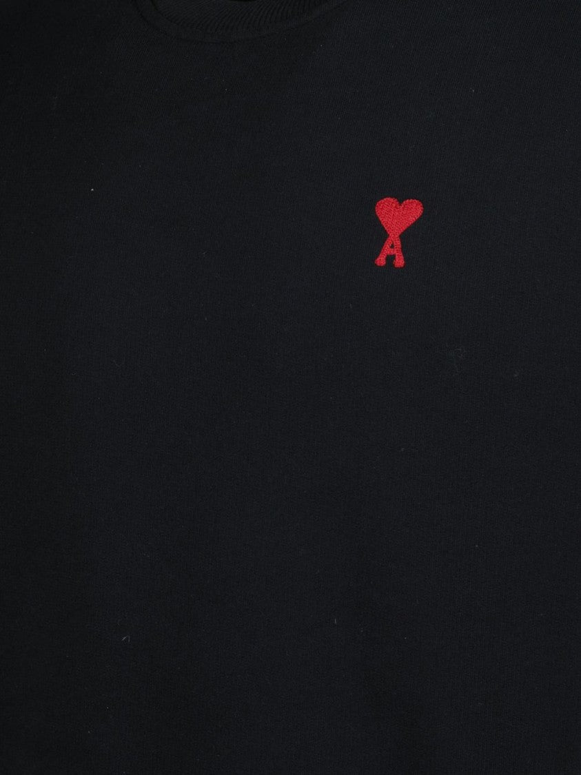 Ami Classic Black Sweater With Round Neckline And Emblem Detail