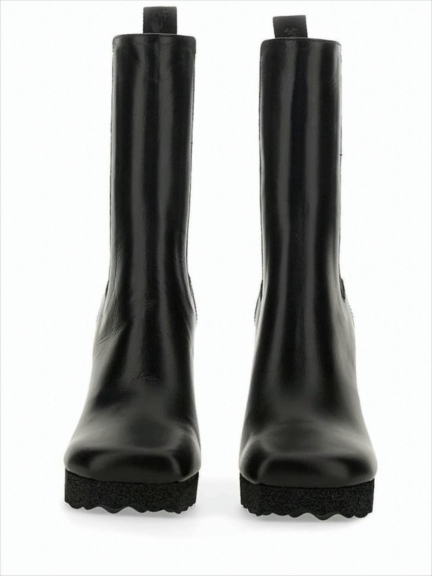 Off-White Smooth Leather Ankle Boots With High Block Heel