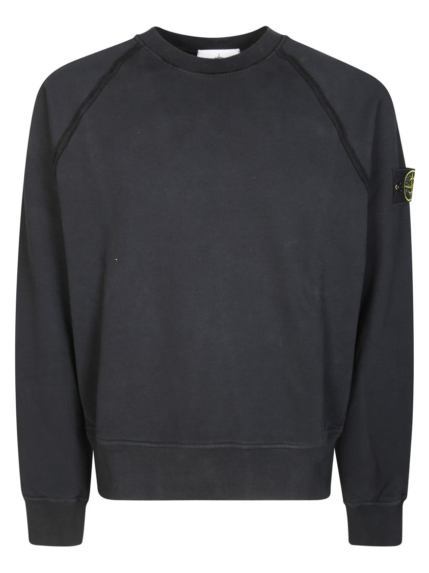 Stone Island Classic Crew Neck Pullover Sweatshirt In Solid Black