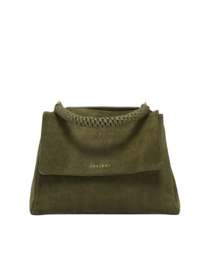 Orciani Medium Nubuck Leather Handbag With Magnetic Flap Closure