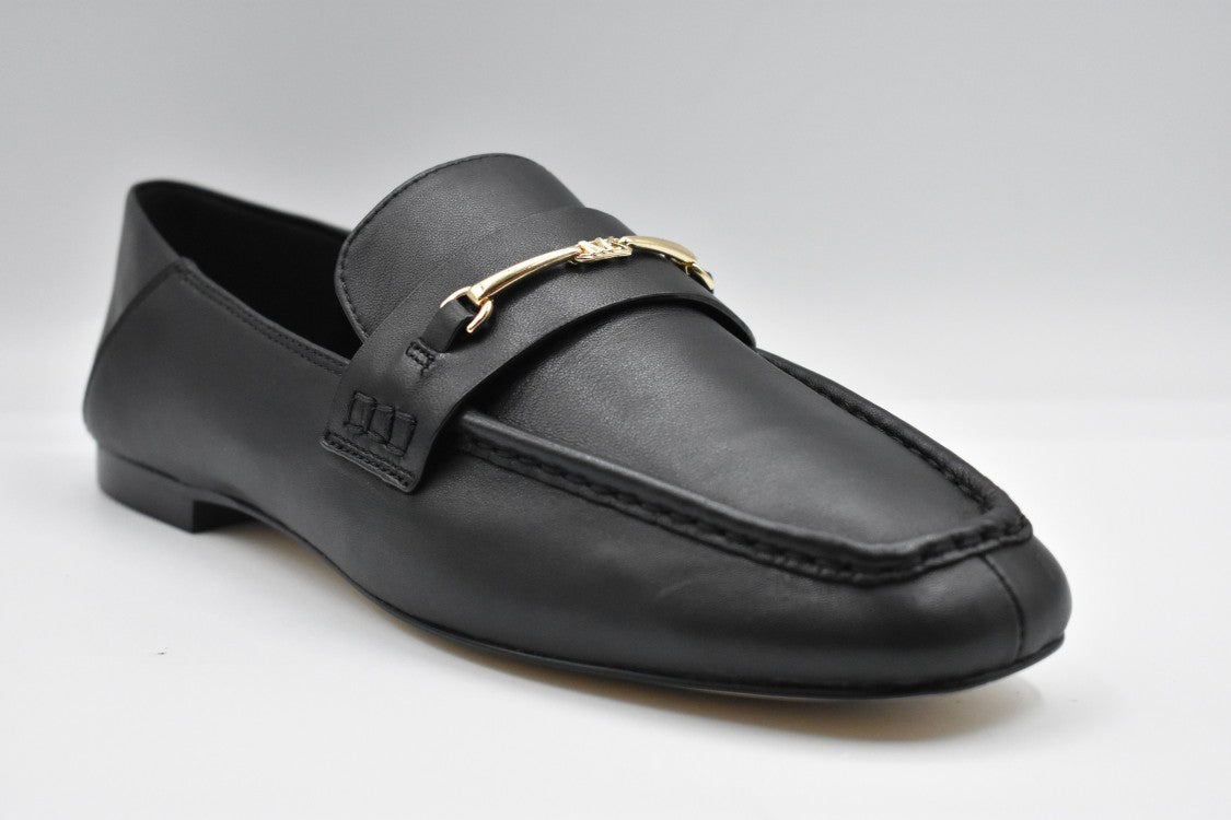 Michael Kors Elegant Black Leather Flat Shoes With Refined Lace Design