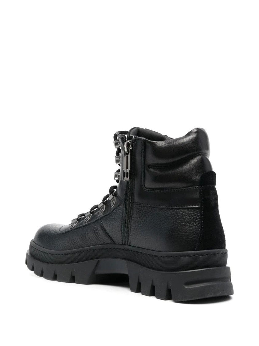 Baldinini Textured Leather Ankle Boots With Rugged Design And Padded Collar
