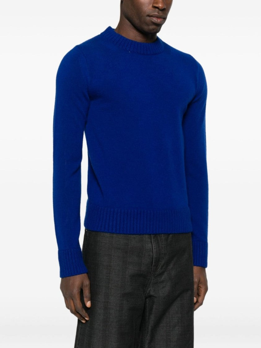 Sacai Solid Blue Sweater With Classic Crew Neckline And Ribbed Detailing