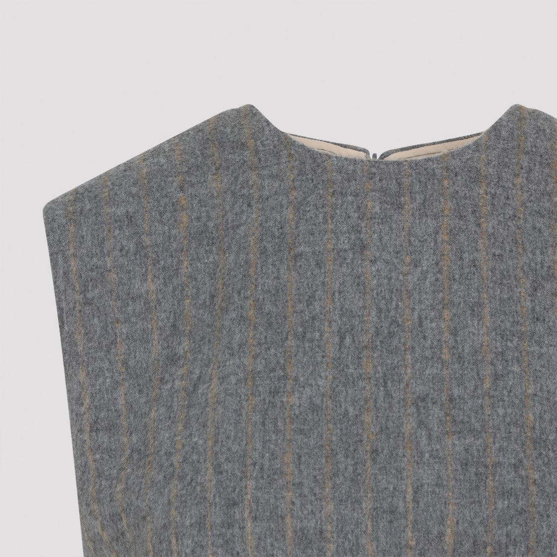Carven Asymmetric Hem Wool Blend Shift Top With Camel Stripes