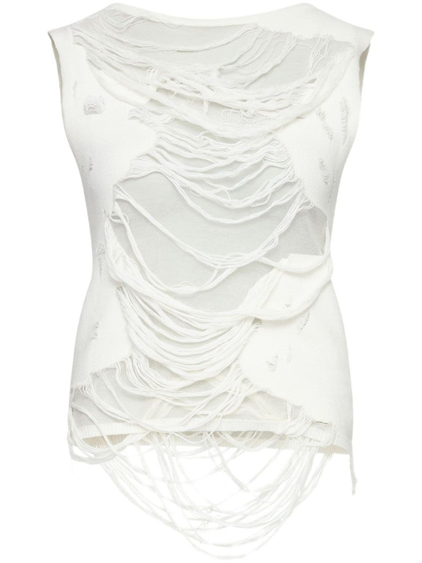 Mm6 By Maison Margiela Sleeveless White Top With Boat Neck