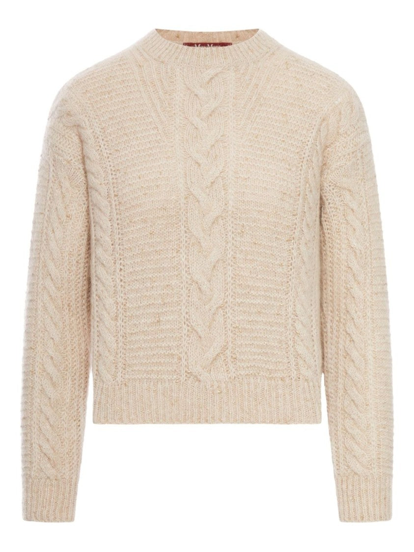 Max Mara Cropped Beige Sweater With Cable Knit Design