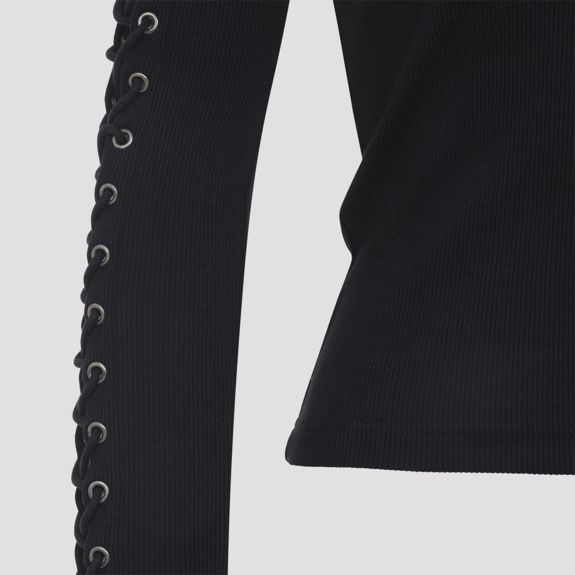 Balenciaga Black Cotton Lace-Up Long Sleeves T--Shirt