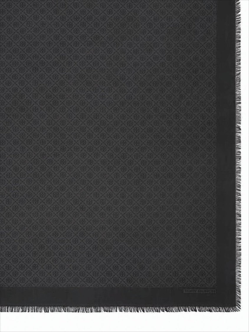 Tory Burch Rectangular Silk-Wool Blend Scarf With Intricate Geometric Pattern