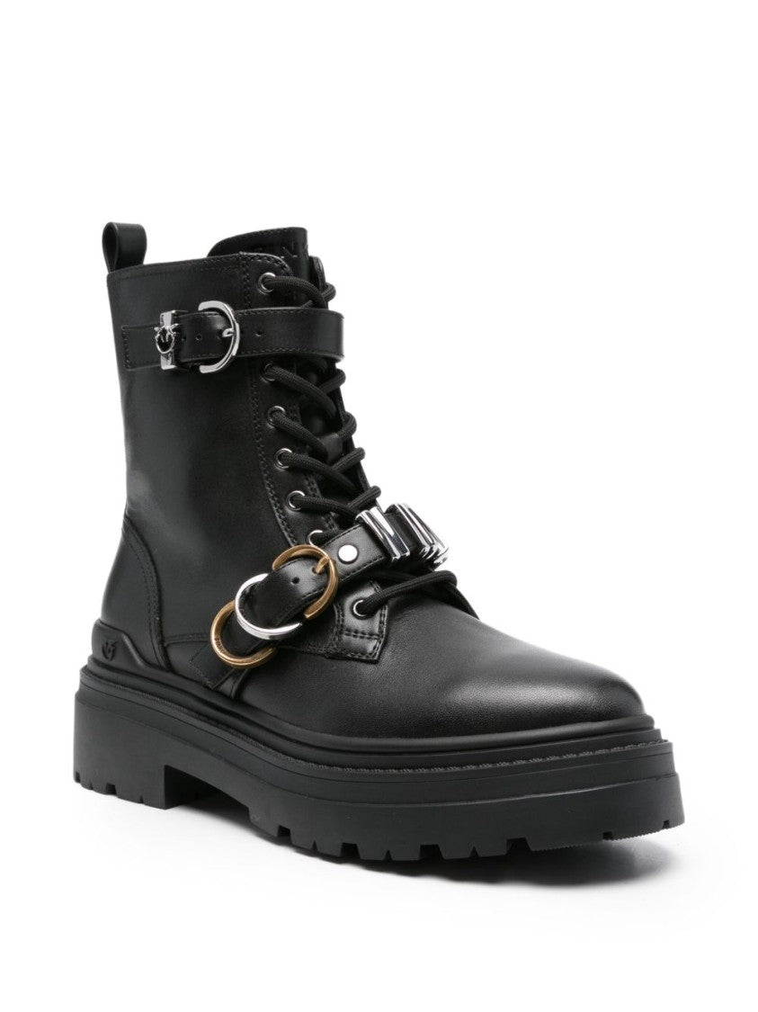 Pinko Lace-Up Ankle Boots With Decorative Buckles