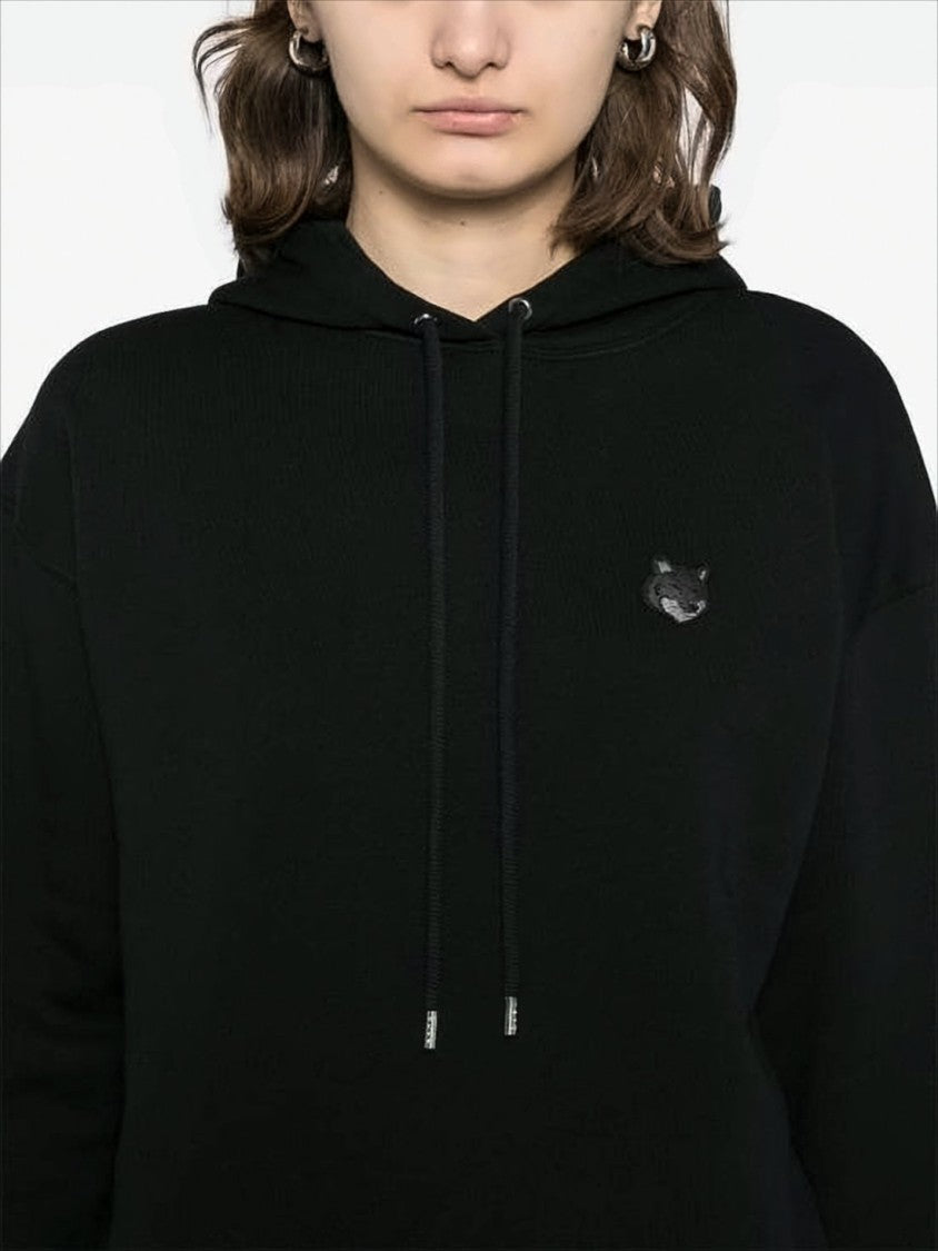 Maison Kitsuné Relaxed Fit Black Hoodie With Drawstring Hood And Embroidered Detail