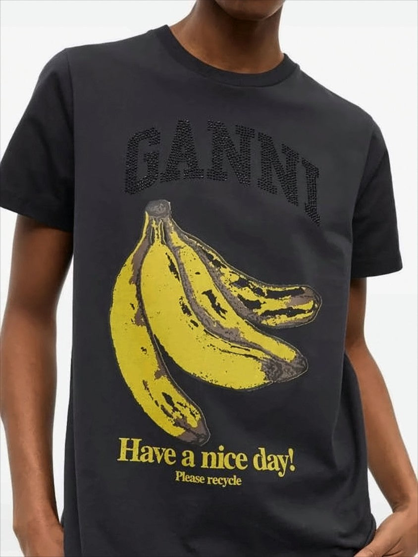 Ganni Relaxed Fit Black Graphic Print T-Shirt