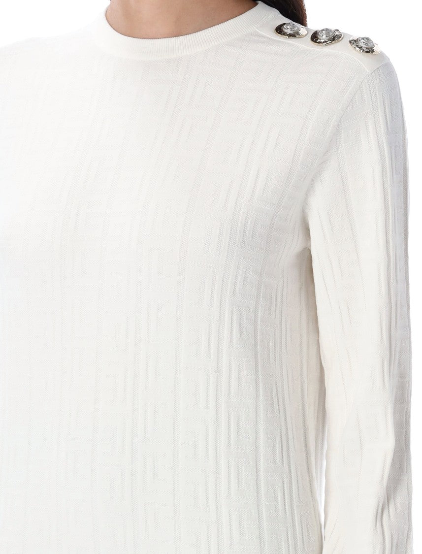Balmain Ls 3 Btn Monogram Knit Top