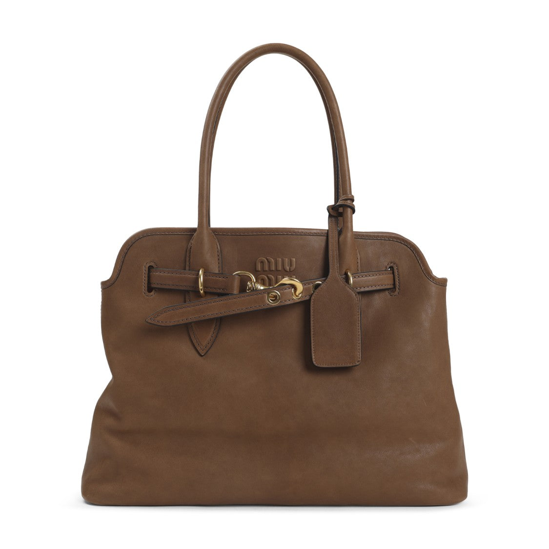 Miu Miu Structured Brown Lamb Leather Handbag