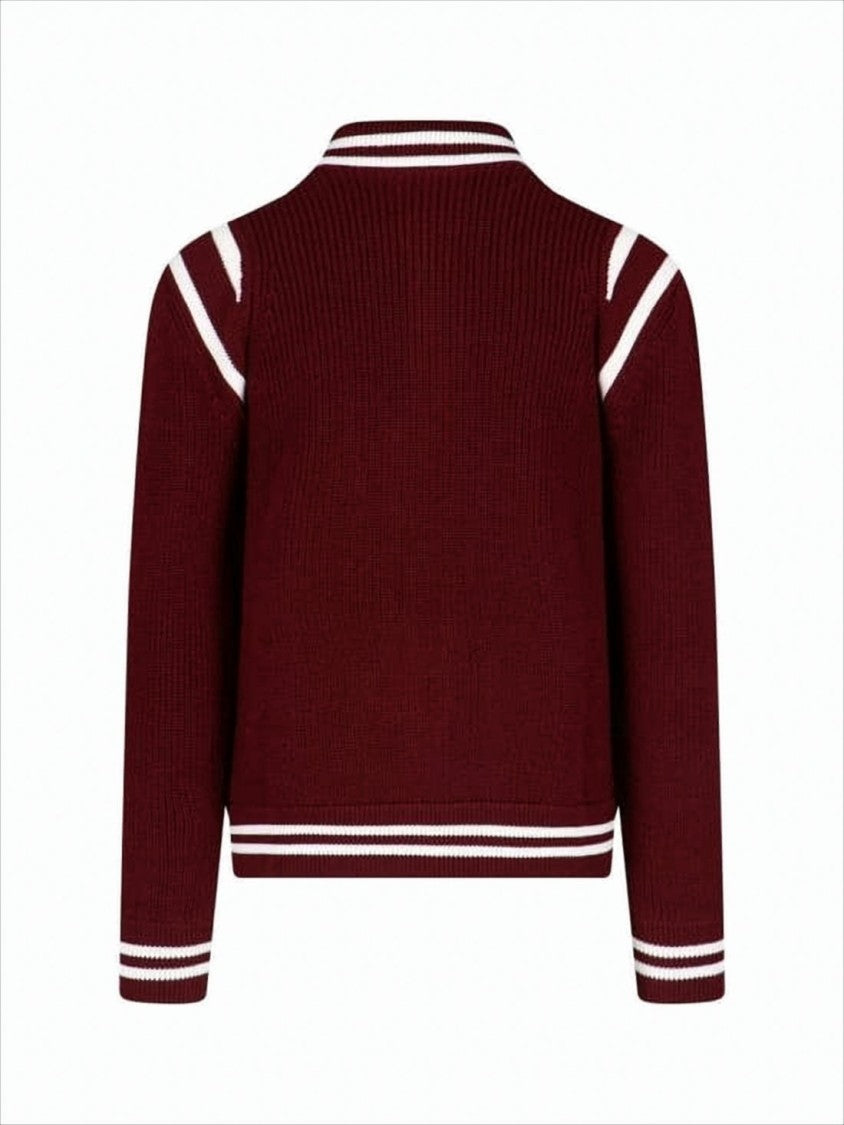 Gucci Burgundy Knit Cardigan With Ribbed Texture