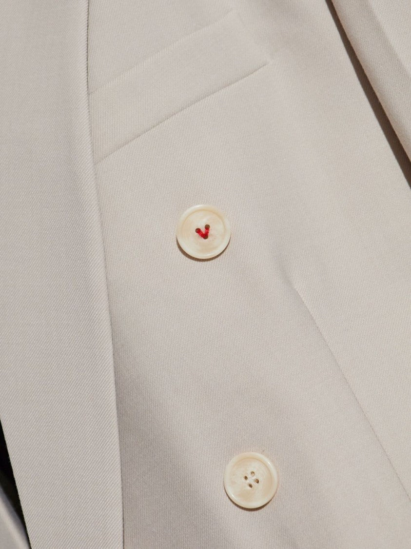 Victoria Beckham Light Grey Double-Breasted Blazer With Notched Lapels