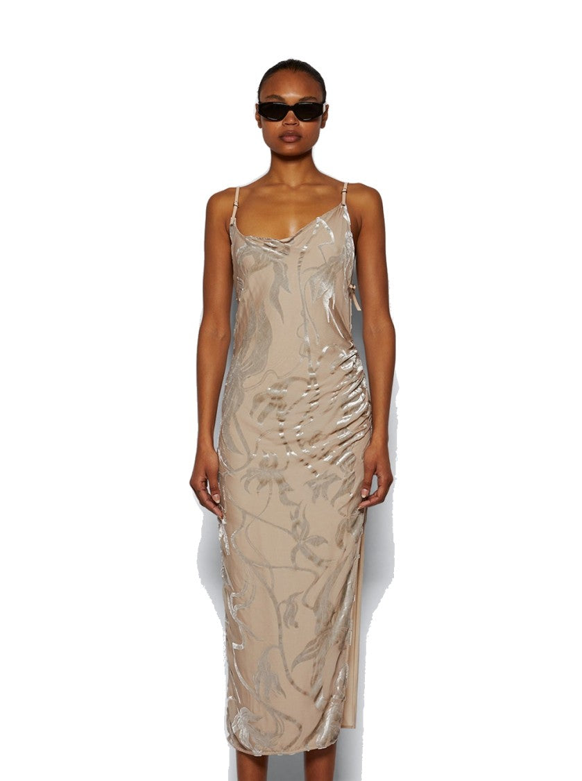 Mugler Asymmetrical Buckled Strap Dress - Champagne