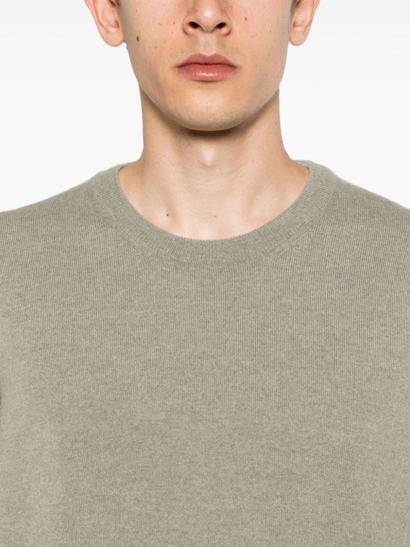 Brunello Cucinelli Light Olive Green Cashmere Sweater With Contrasting Trim