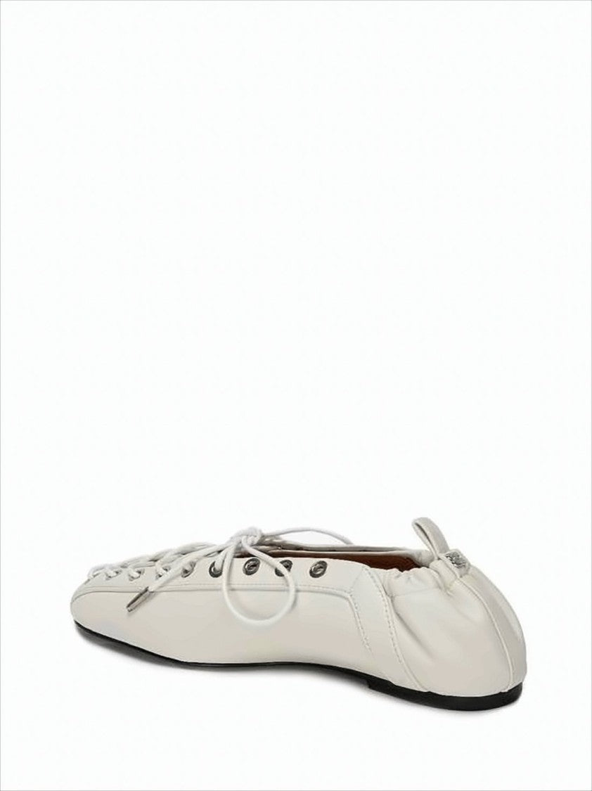Ganni Pointed Toe Flat Shoes With Lace-Up Detailing