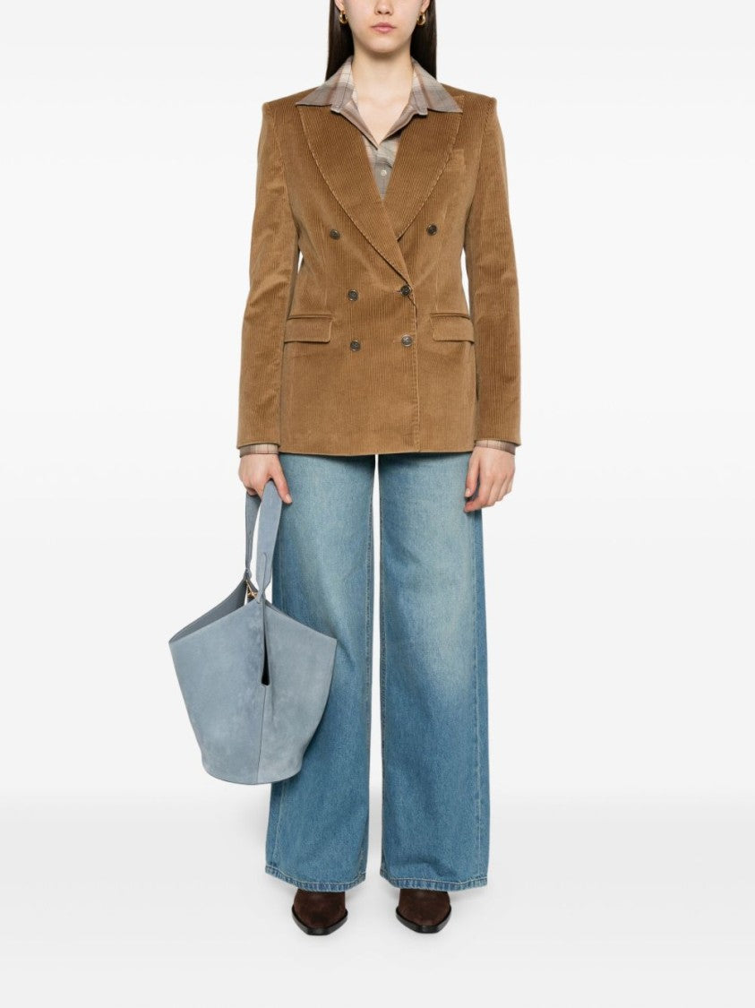 Etro Beige Double-Breasted Corduroy Jacket With Wide Lapels