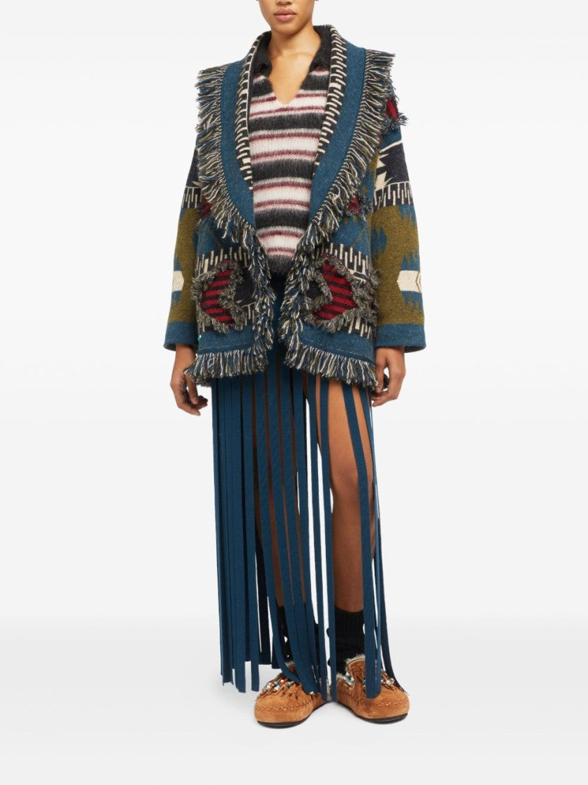 Alanui Bold Eclectic Knit Sweater With Shawl Collar