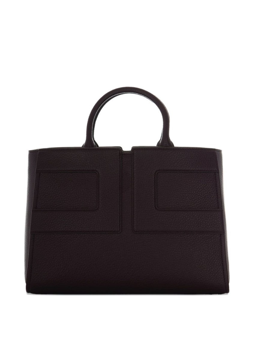 Elisabetta Franchi Structured Bordeaux Handbag With Geometric Stitching Details