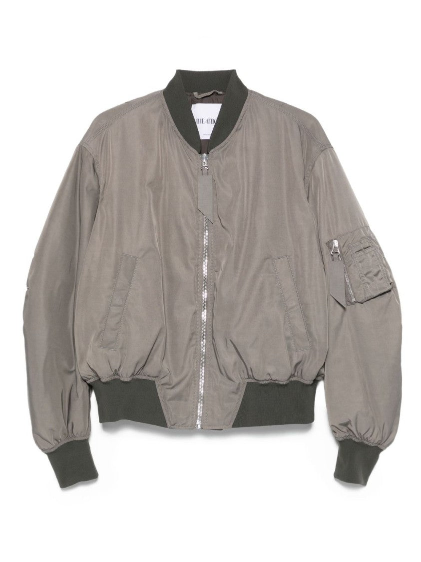 The Attico Ribbed Hem Grey Coat With Zip Fastening