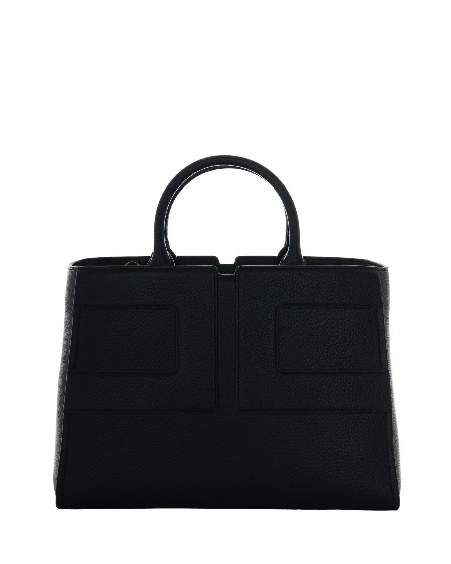 Elisabetta Franchi Medium Tote Bag With Embossed Logo In Black