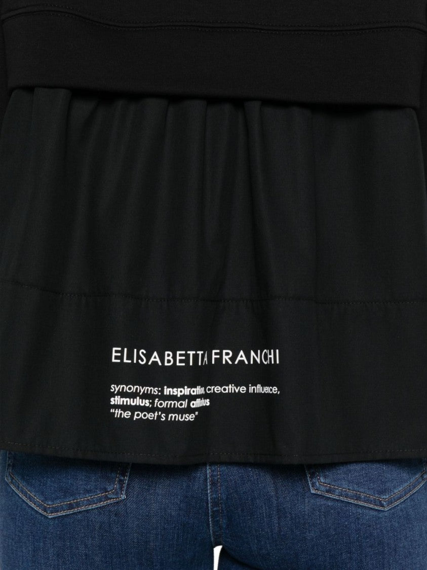 Elisabetta Franchi Layered Black Sweater With Ruffled Hem