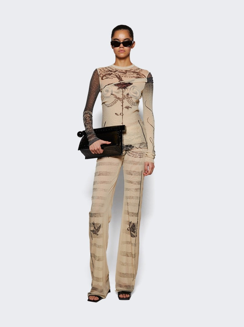 Jean Paul Gaultier Mesh Tattoo Marinière Pants Ecru
