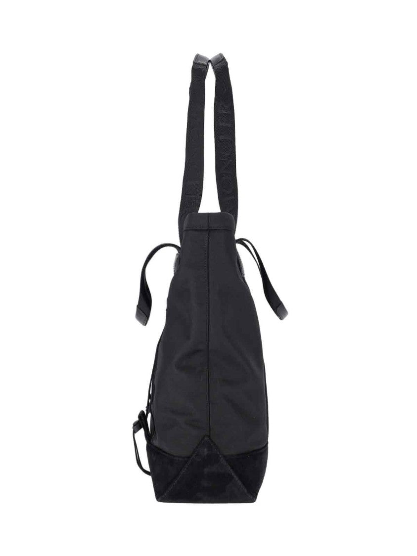 Moncler Compact Black Water-Repellent Tote With Leather Accents And Jacquard Logo