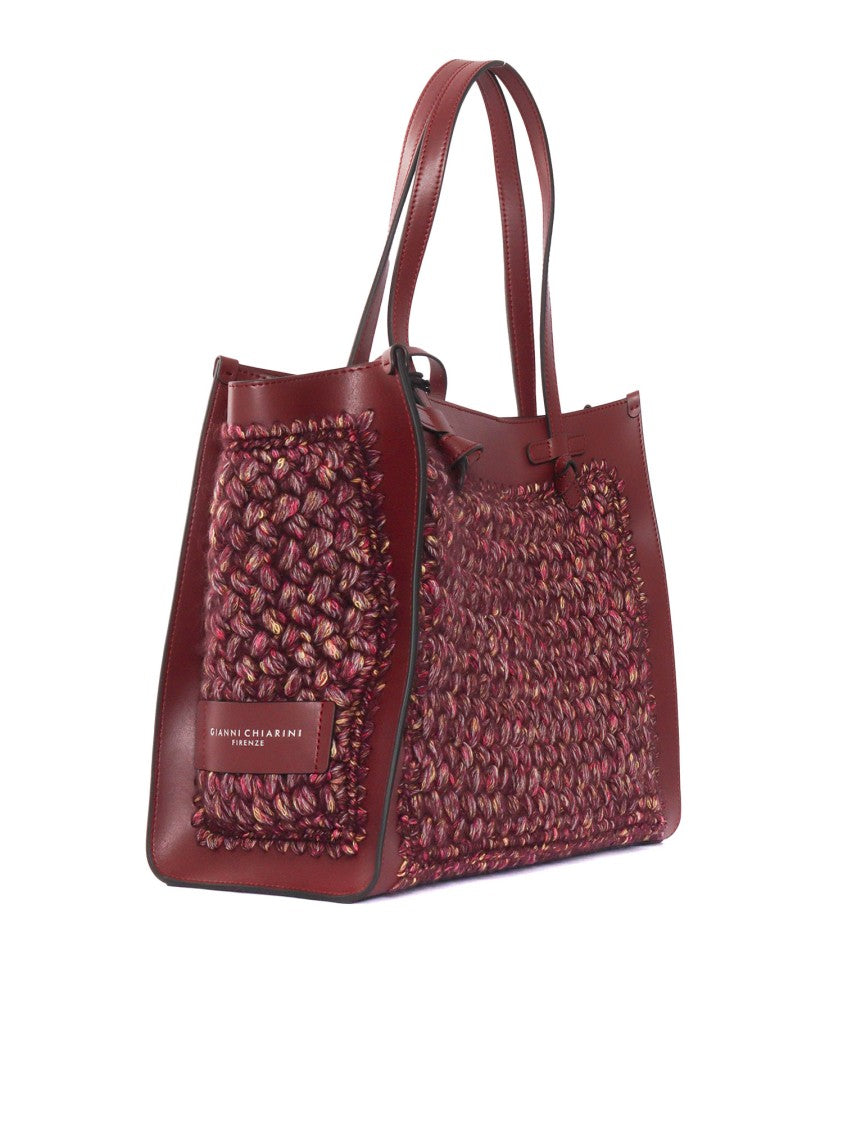 Gianni Chiarini Structured Handbag In Leather And Textured Fabric