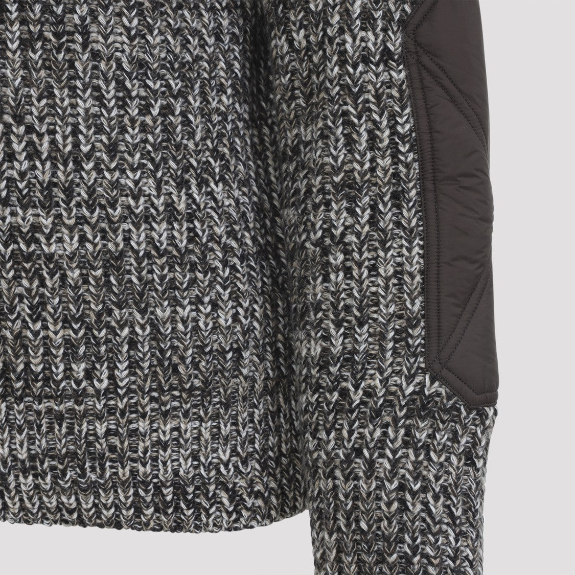Moncler Grenoble Medium Brown Virgin Wool T-Neck Sweater With Elbow Patches