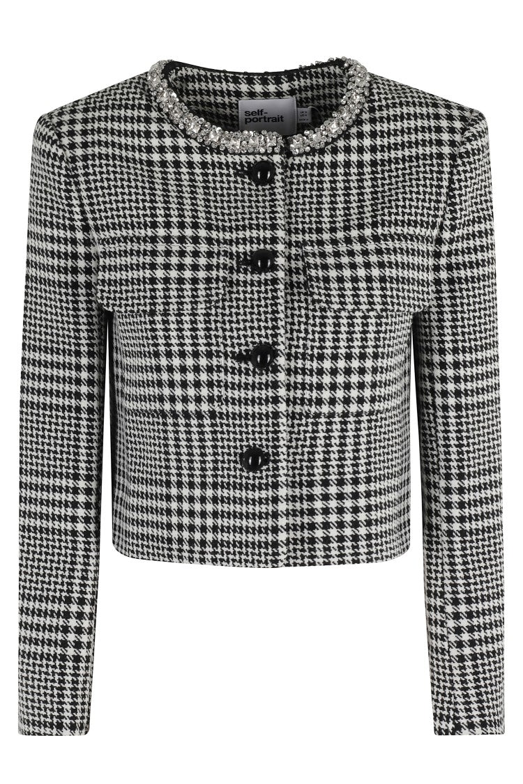 Self-Portrait Houndstooth Crystal Trim Jacket