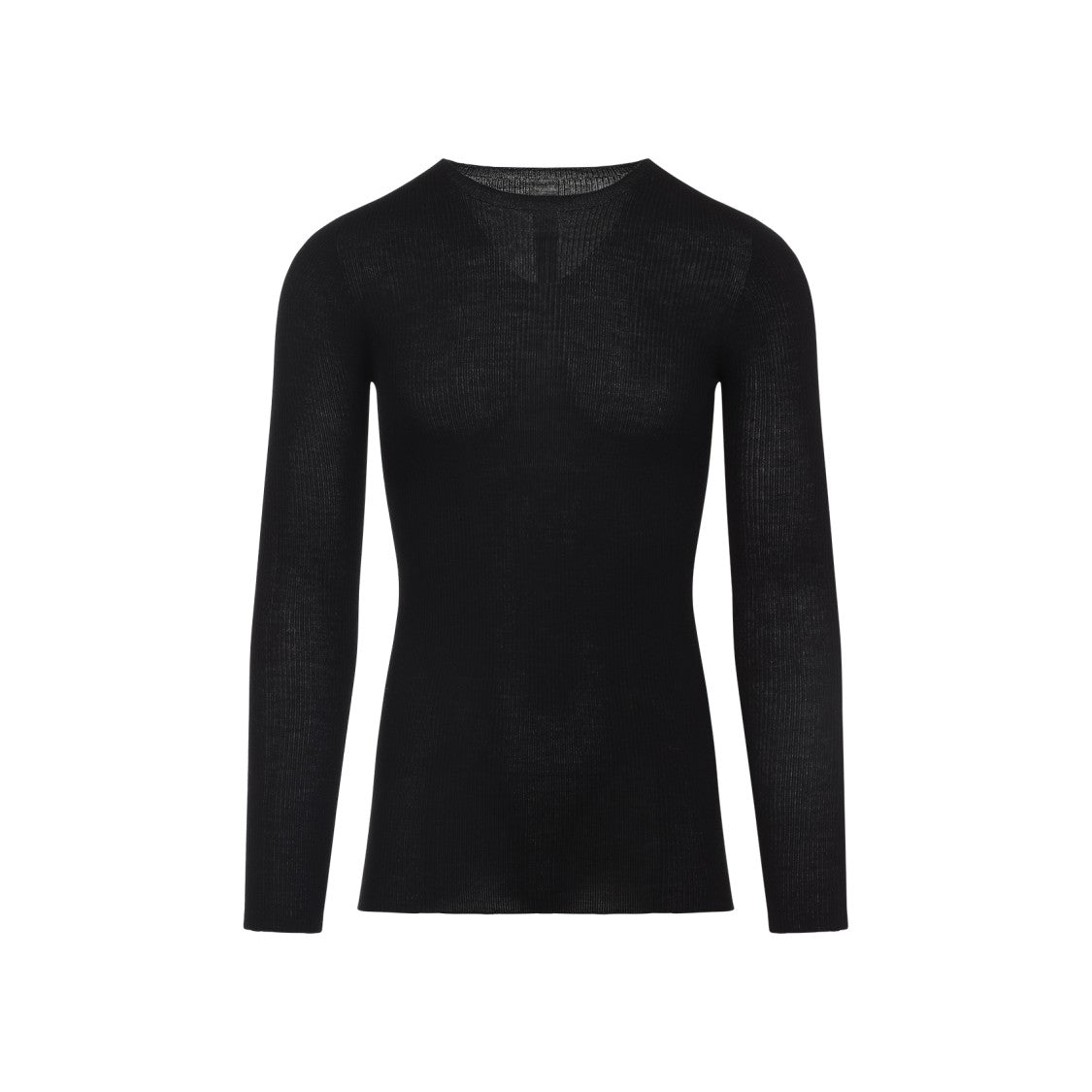 Rick Owens Fitted Black Ribbed Long-Sleeved Top With Deep V-Neckline