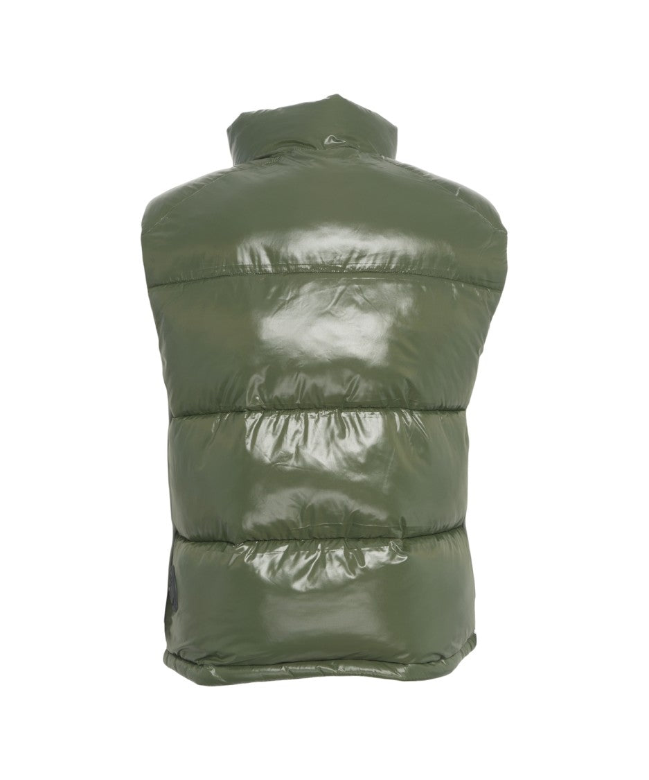 Save The Duck Quilted Green Waistcoat With High Collar And Double-Slider Zip