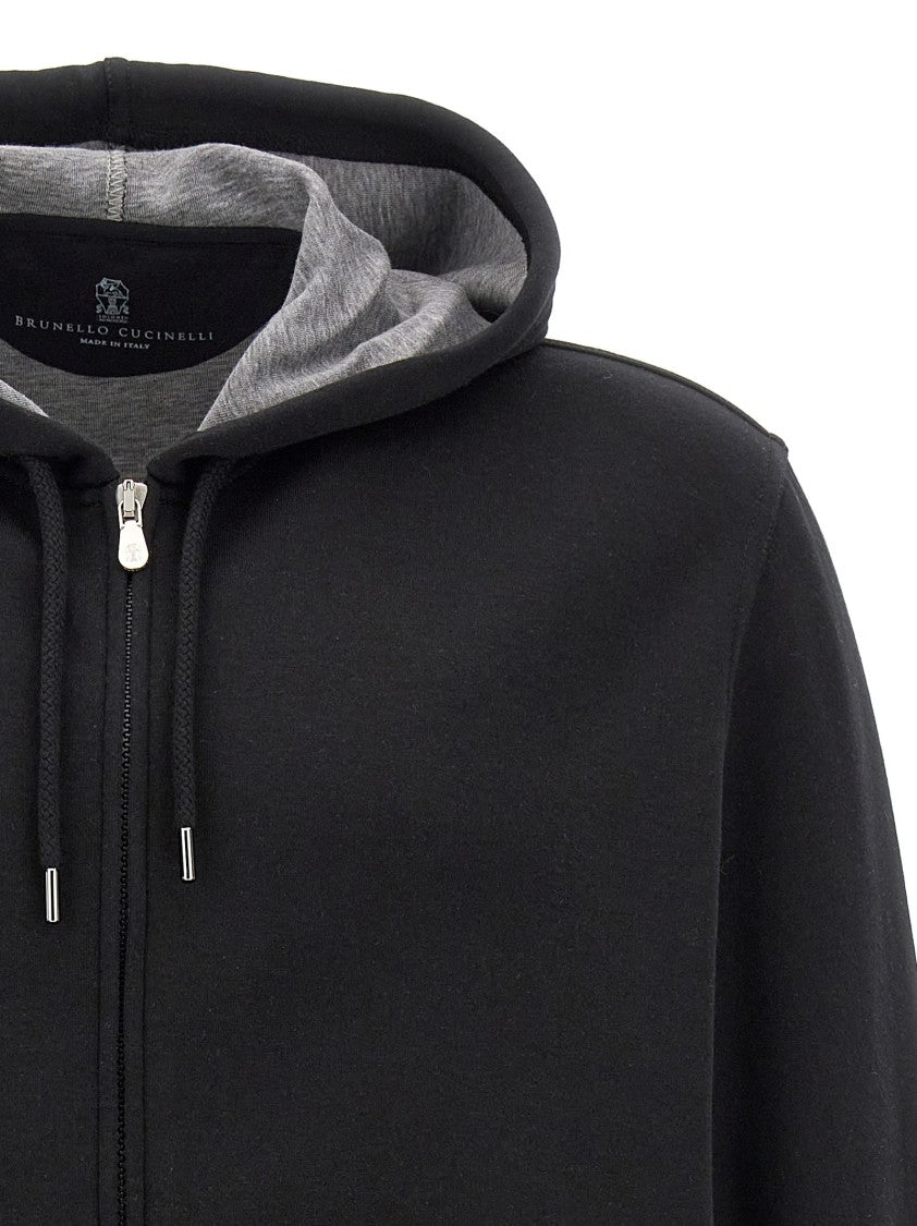 Brunello Cucinelli Black Zip Hoodie With Cashmere