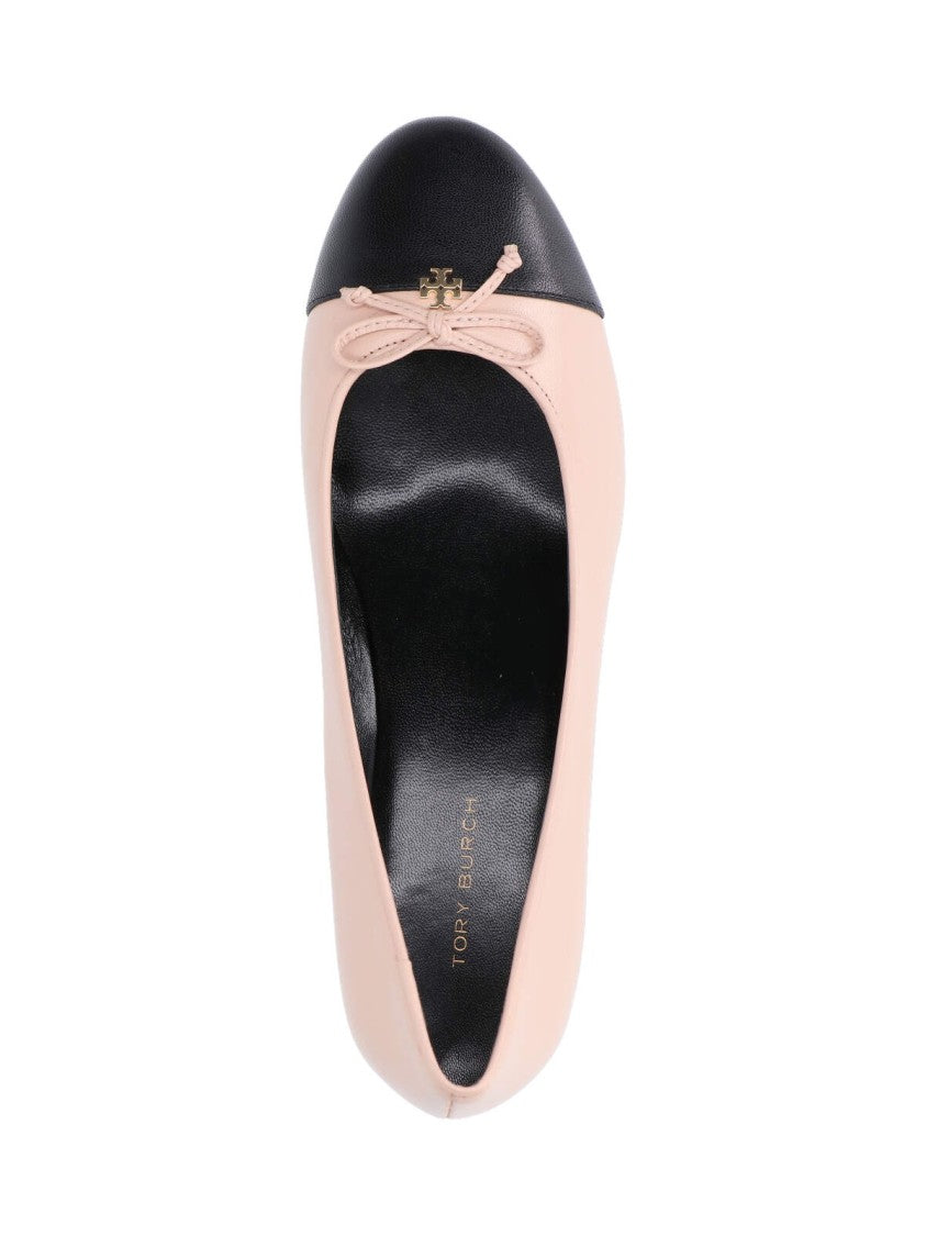 Tory Burch Pink Hammered Leather Bow Pumps