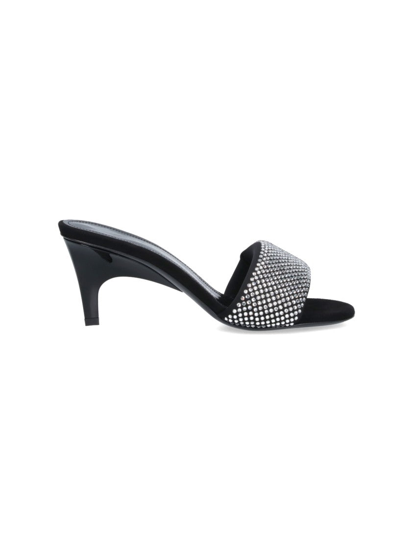 The Attico Rem Crystal Sandals In Black Fabric