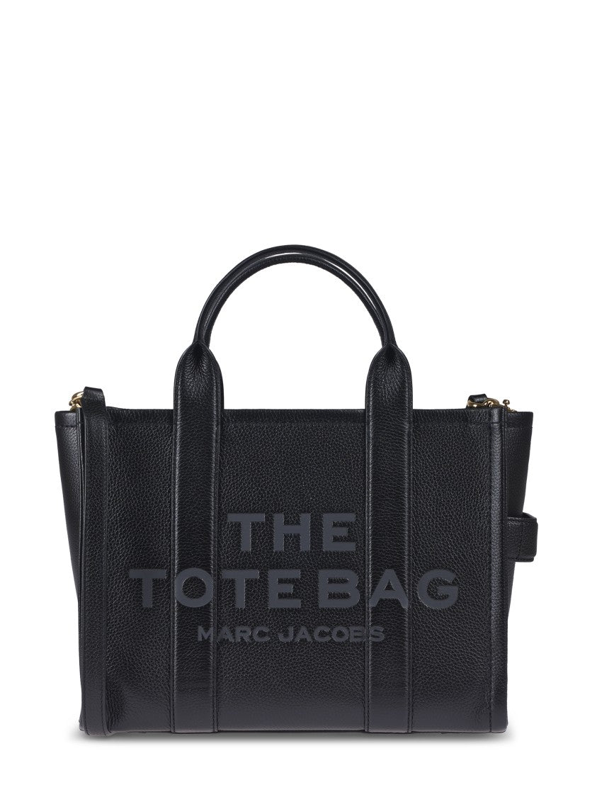 Marc Jacobs Structured Black Leather Tote Bag With Dual Top Handles