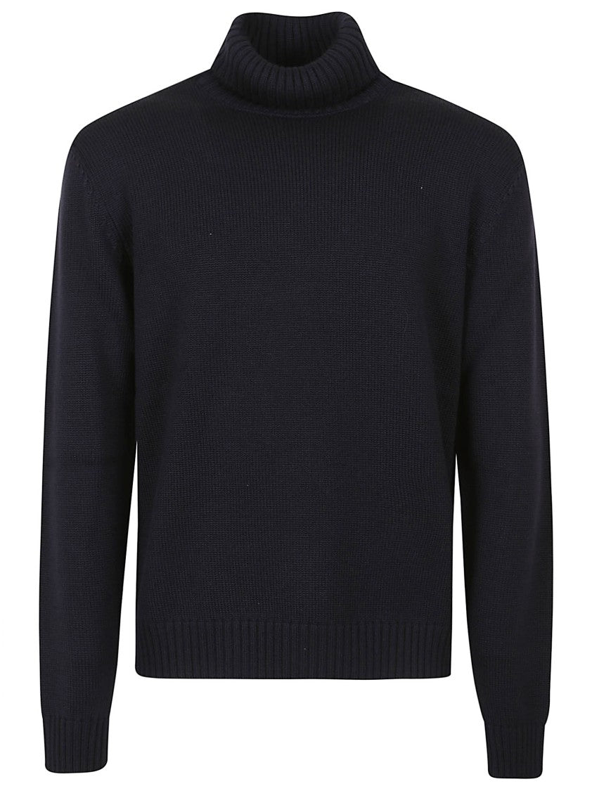 Zanone Ribbed Wool Turtleneck Sweater With High Collar