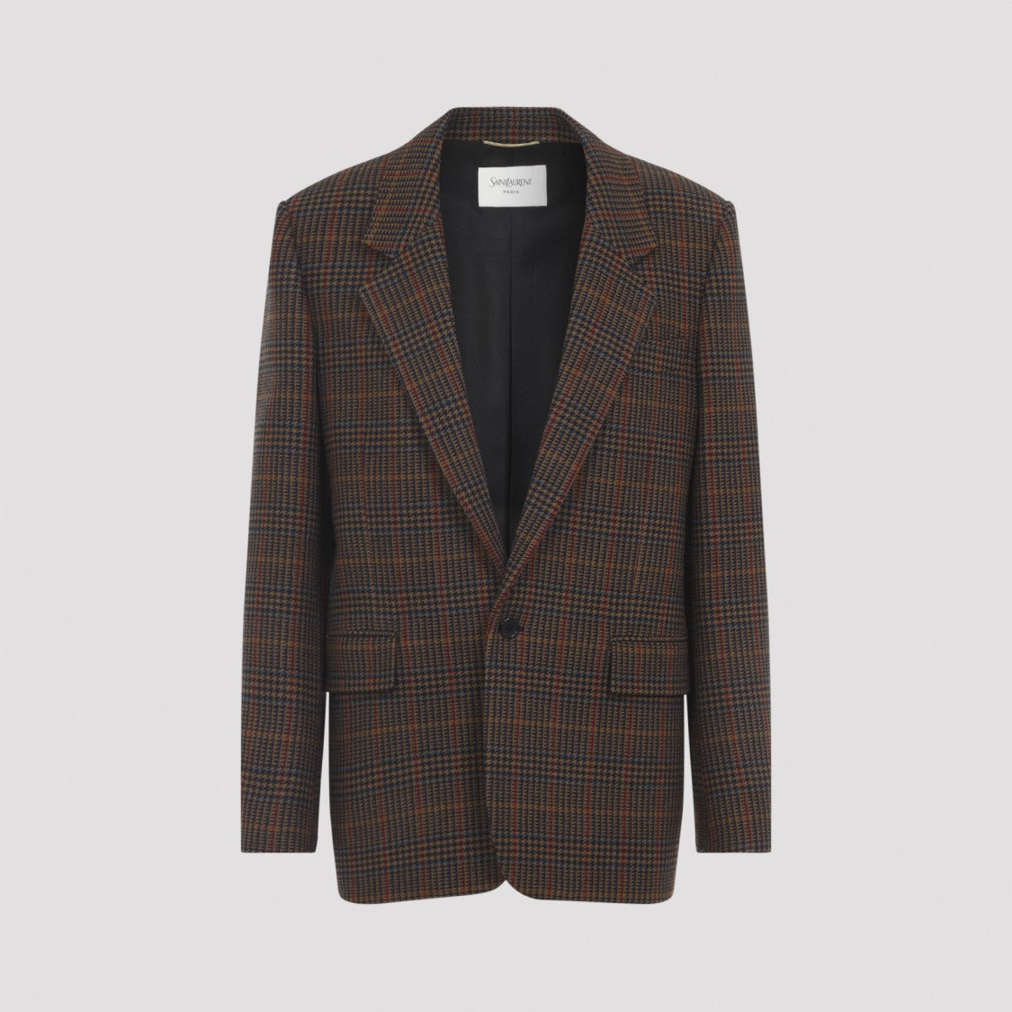 Saint Laurent Brown Checkered Wool Tailleur Jacket With Classic Lapels