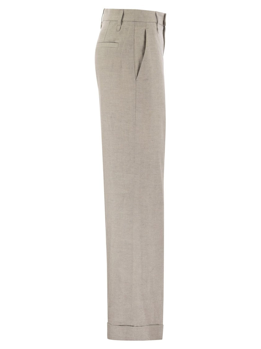 Brunello Cucinelli Flared Loose-Fitting Trousers In Sparkling Linen Twill