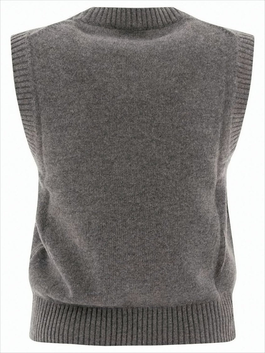 Ganni Heathered Grey Knit Vest With Bold Graphic Text