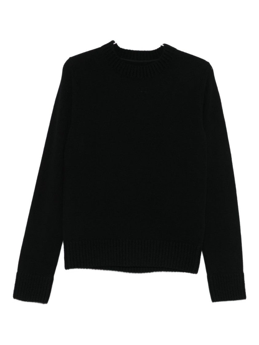 Sacai Classic Crew Neck Black Knitted Sweater With Ribbed Detailing