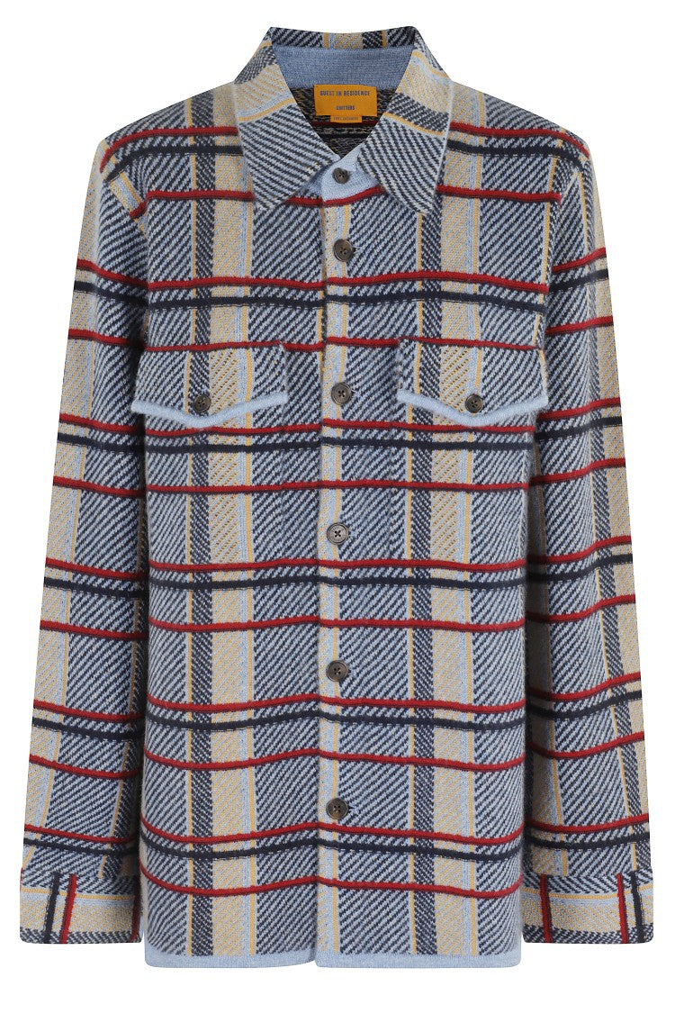Guest In Residence Heather Blue Plaid Cashmere Work Shirt Jacket