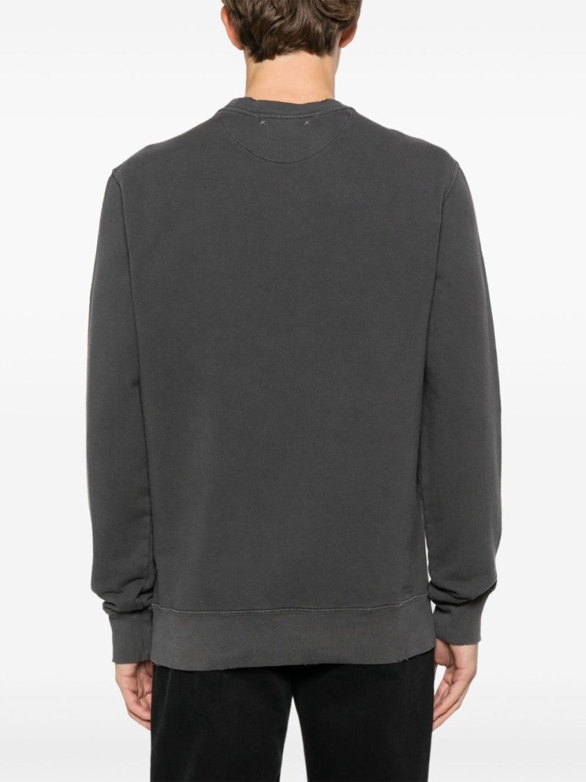 Golden Goose Distressed Grey Cotton Jersey Sweatshirt With Ribbed Trim
